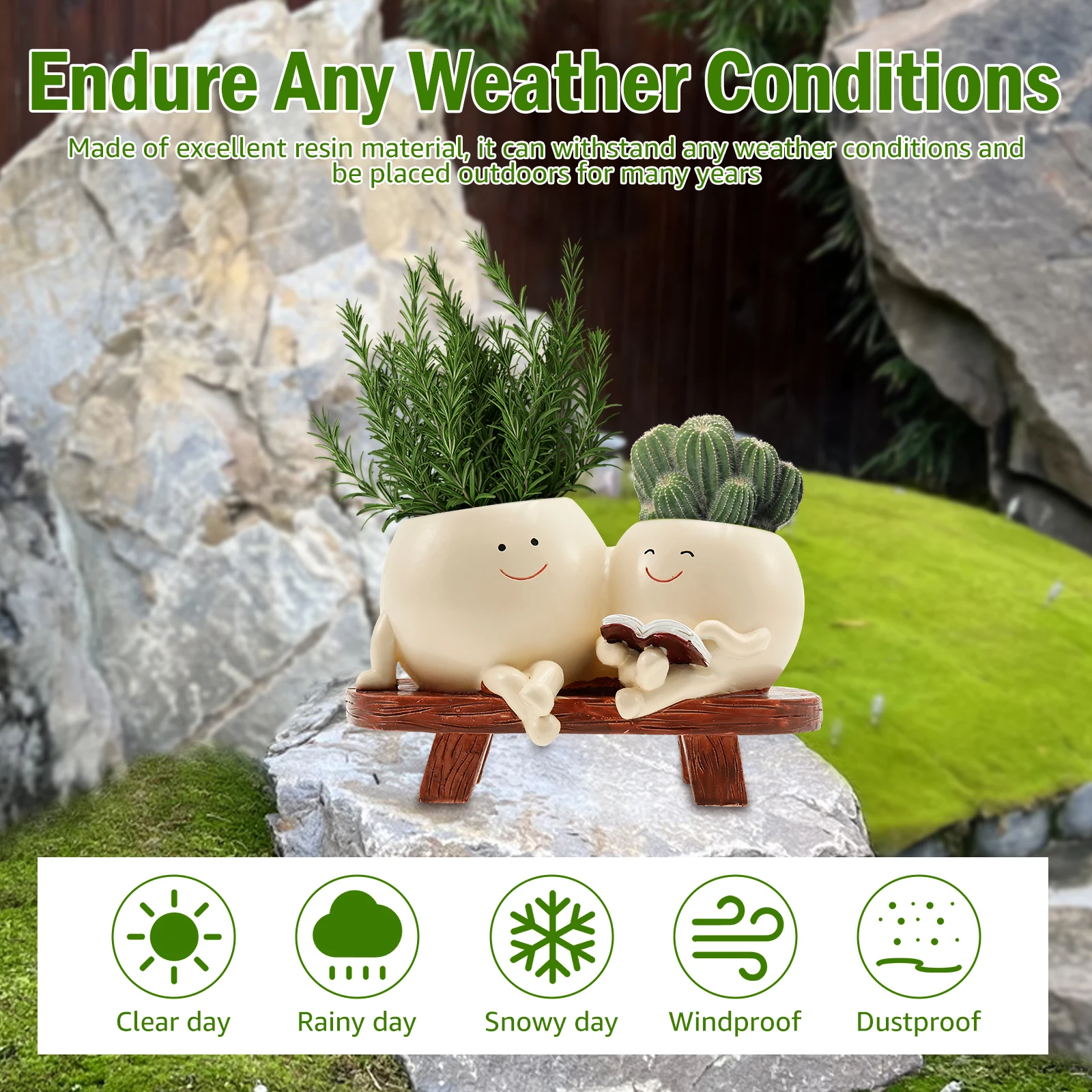 Smile Face Planter Resin Flowe - Echeveria Succulent 评论和价格