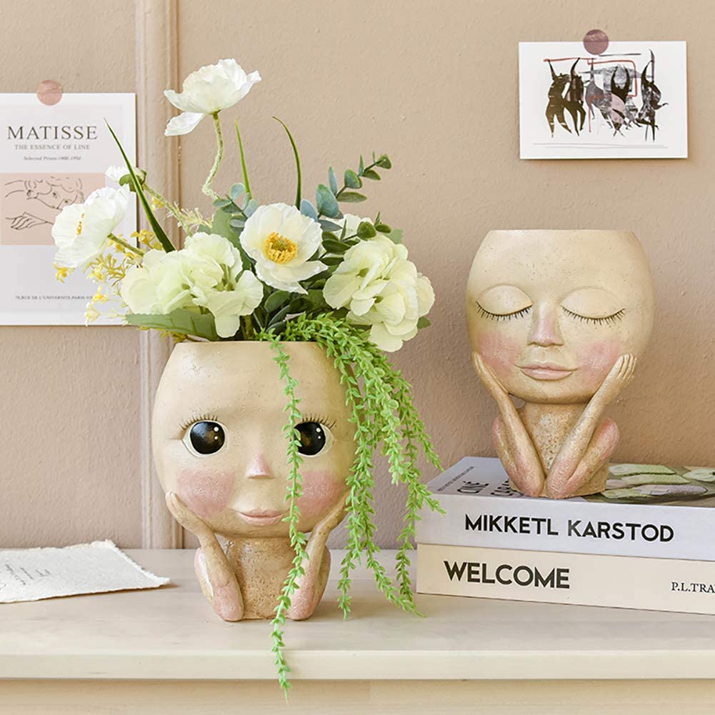Girls Face Head Flower Planter - Echeveria Succulent 评论和价格